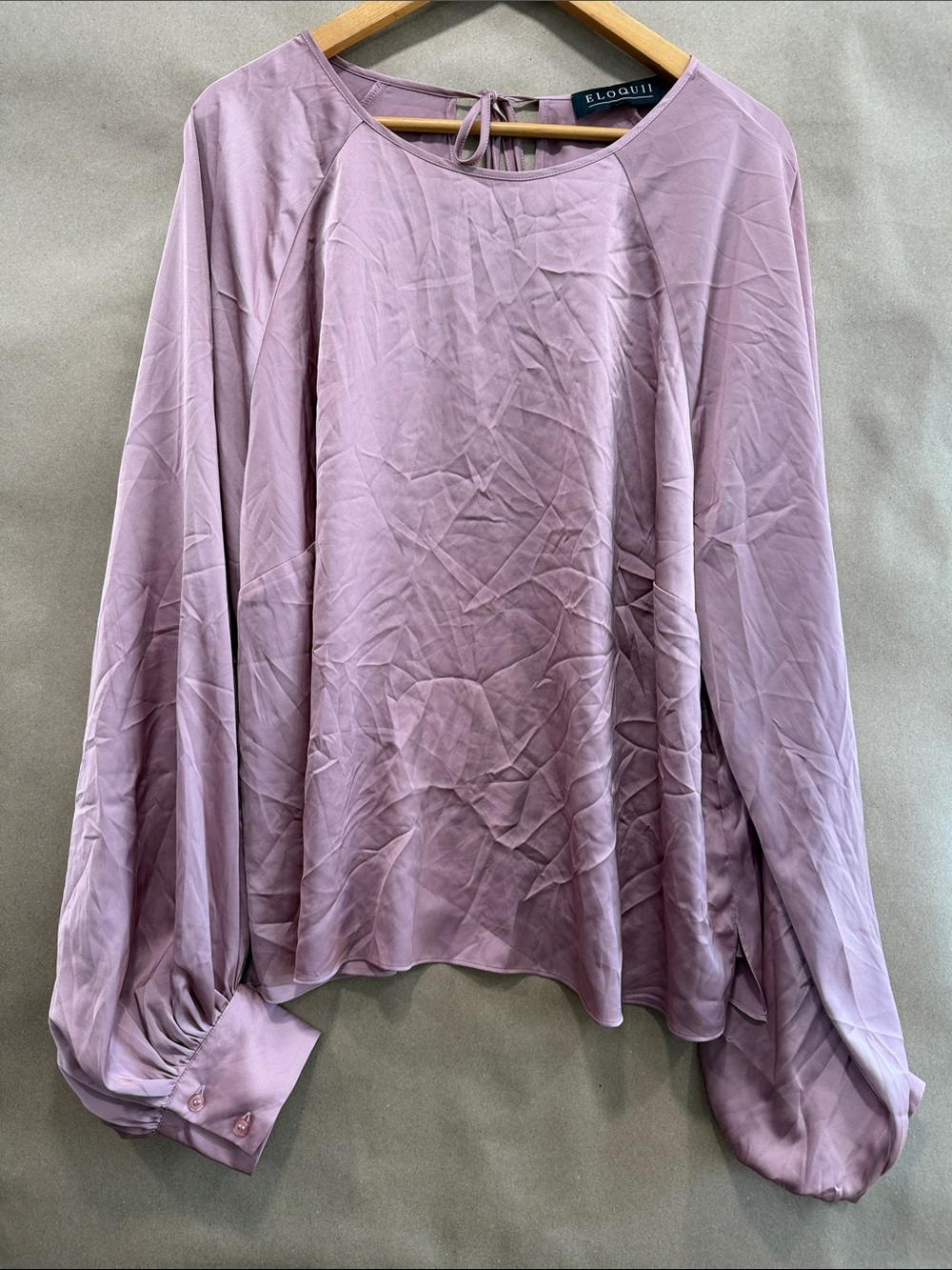 Eloquii Dusty pink Satin Balloon-Sleeve Blouse